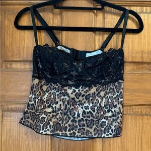 Leopard Print Lace Trim Cami Top